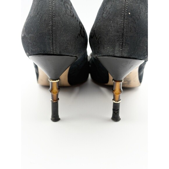 Gucci by Tom Ford Black Canvas Pointed Toe Heels w/ Bamboo Heels Sz EU 38.5 8.5 - Picture 10 of 14